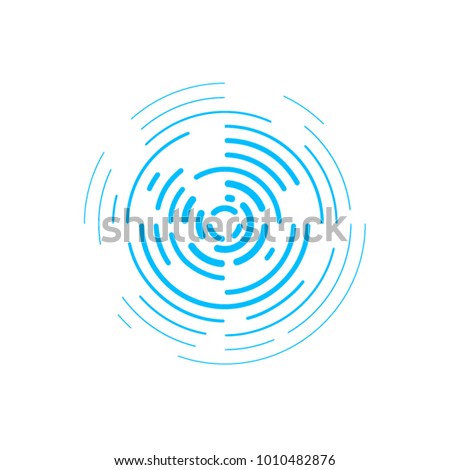 Identification process. Abstract background. Blue rings sound wave and line in a circle. Sound wave wallpaper. Radio station signal. Circle spin vector background.