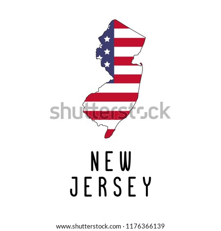 Vector map of New Jersey painted in the colors American flag. Silhouette or borders of USA state. Isolated vector illustration