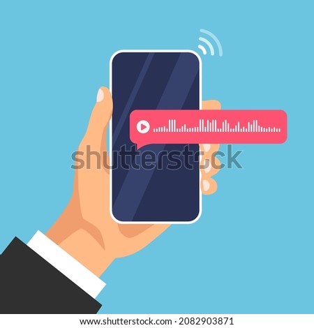 Smartphone with voice messages bubbles icon. Chat notification template. Audio waves recording on cell phone. Vector illustration isolated.