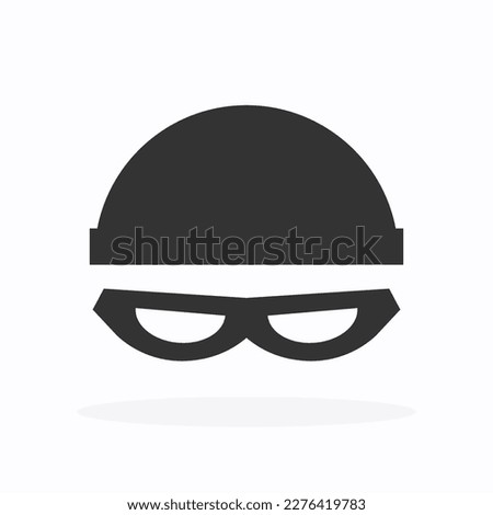 Thief with cap black icon. Criminal logo. Vector illustration in a flat trendy style. Vector illustration isolated on white background.