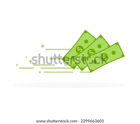 Send money concept. Bank note is flying. Quick dollar transfer. Vector illustration isolated on white background.