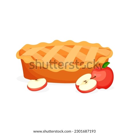 Traditional American apple pie. Sweet cake with apples. Сharlotte vector illustration in trendy flat style isolated on white background.