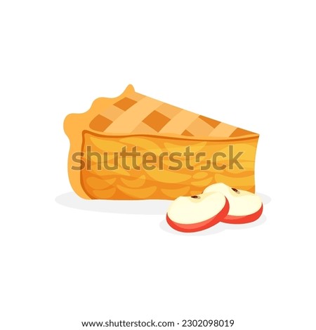 Traditional piece of apple pie. Sweet american cake with apples. Сharlotte vector illustration in trendy flat style isolated on white background.