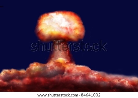 explosion of great nuclear bomb on background of clouds