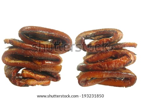 fried bacon rashers isolated on white background
