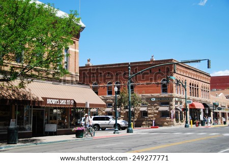DURANGO, CO, USA - JUNE 8, 2013: A view of Main Avenue in Durango, featuring the oldest bank building in Colorado. The historic district of Durango is home to more than 80 historic buildings.