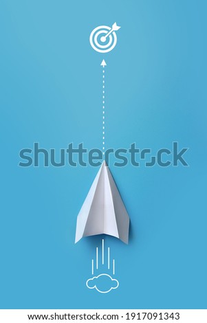 A paper airplane and a route to the goal. The symbol of fast movement to the intended goal