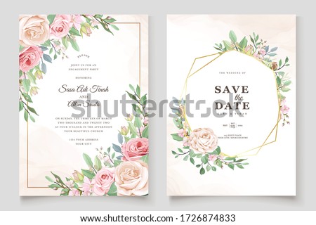 watercolor pink roses wedding invitation card set