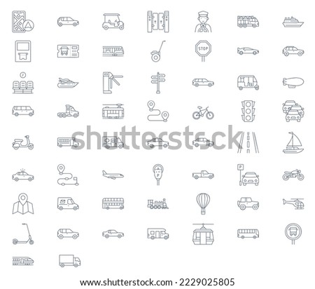 Icon set with ground transport aviation and water transportation on white background. 