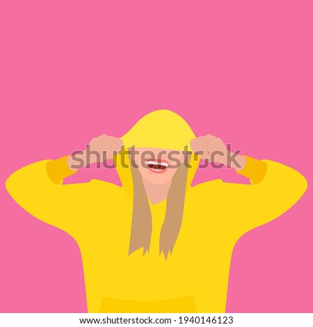 Similar – Image, Stock Photo Woman in yellow hoodie taking selfie on smartphone on rocky shore