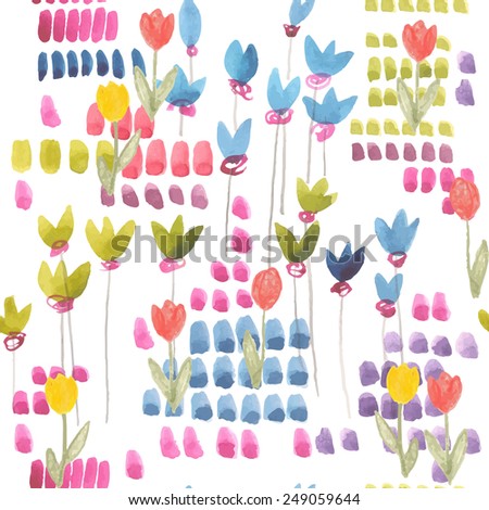 watercolor and sketch seamless pattern with flowers tulip
