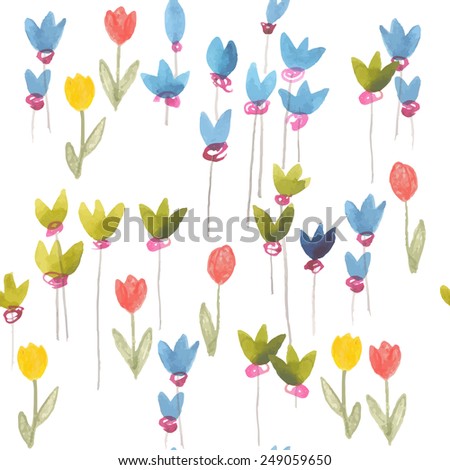 watercolor and sketch seamless pattern with flowers tulip