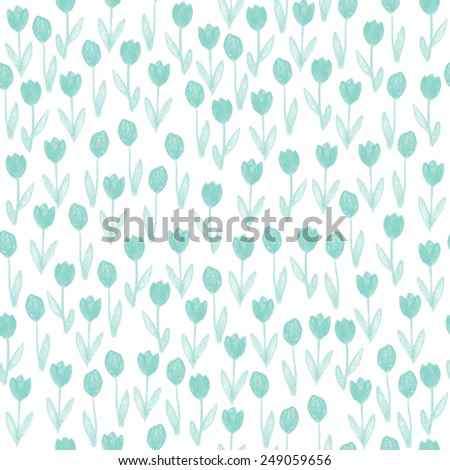 crayon sketch seamless pattern with flowers tulip