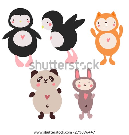 bright cute seamless vector pattern with animal bird penguin, fox, panda, rabbit