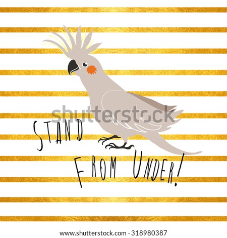 vector exotic birds corella on gold stripes background