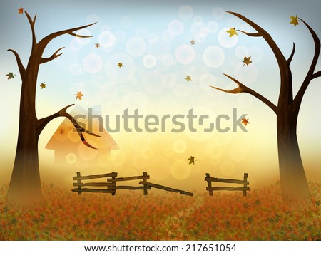 Sunny autumn landscape of trees and fallen leaves.Place for your text. Vector illustration.
