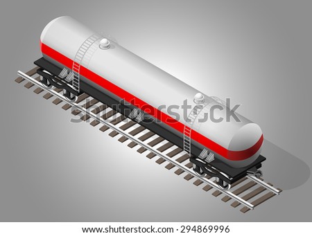 Vector isometric illustration of a large railway tank for fuel transportation. Rail transportation.
