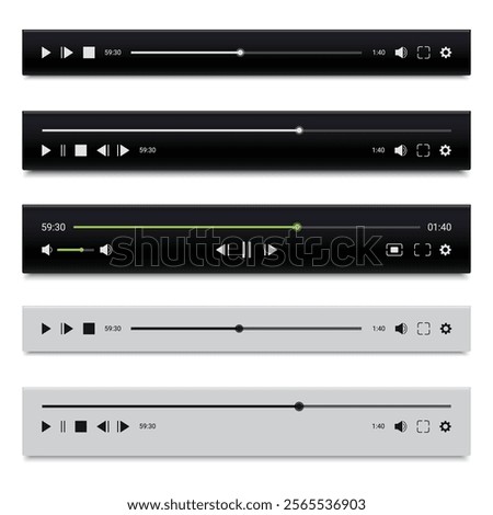 Media, video, music player interface buttons. Pause, rewind, fast forward icon. Ui elements set
