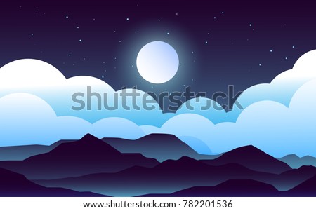 skyline landscape view with the moonlight vector