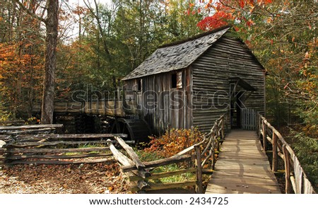 A Working water driven Corn Mill in Cades Cove Smoky Mountain national Park