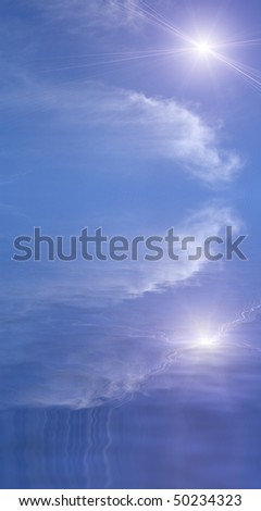 Sun in the sky covered with clouds and sea