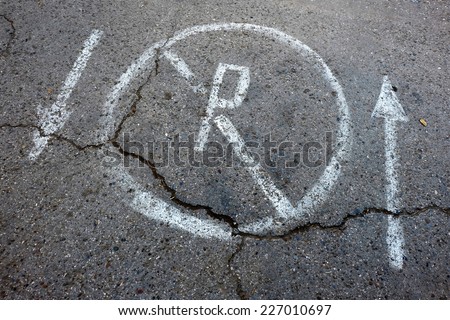 No parking prohibition sign painted on asphalt road surface