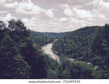 Similar – Image, Stock Photo Looking through the woods to a boat on a lake in the mountains with still reflection