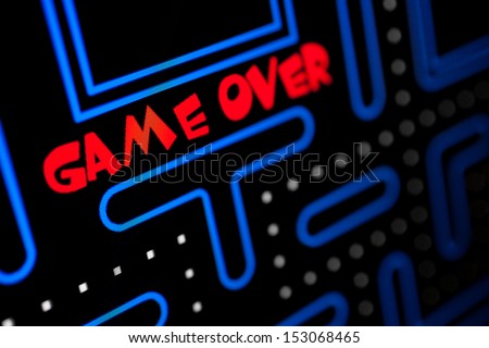 Screen showing that the Game is Over. Macro picture of a video game.