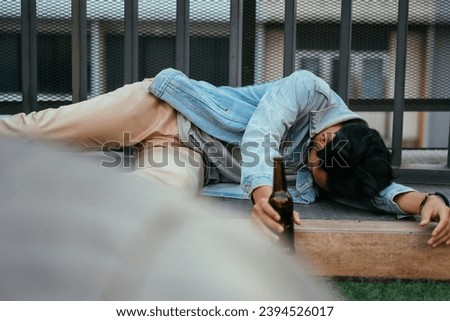 Similar – Image, Stock Photo Drunk man lying on messy cloth with smashed cake