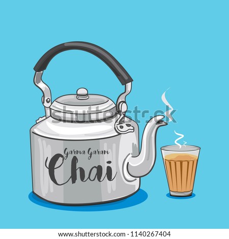 Vector illustration of tea kettle and glass