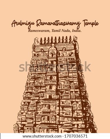 Arulmigu Ramanathaswamy Temple
Rameswaram, Tamil Nadu, India. sketch to vector illustrator