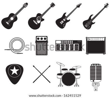 Set of different rock music equipment.