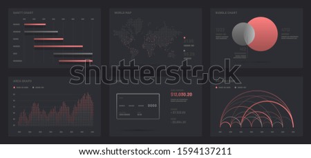 Elements of infographics on a black background. Use in presentation templates, mobile app and corporate report. Dashboard UI and UX Kit with data visualization.