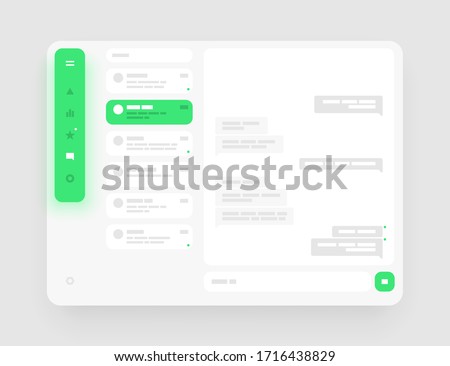 Concept for chat, social media, online messenger kit. Wireframes screens. Dashboard UI and UX Kit design. Use for mobile app or website.