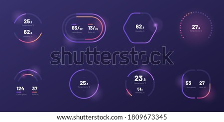 Set with collection of indicator template. UI and UX Kit. Control center design with progress bar or temperature control. Black background. Eps 10.