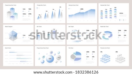 Infographic charts with isometric elements for business layout, presentation template and finance report. Data visualization with stock diagrams, statistic bars and charts.