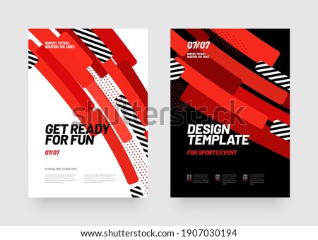 Design of posters with red shapes for sports event, competition or championship. Sports background.