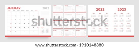 Monthly calendar template for 2022 year. Week Starts on Sunday. Wall calendar in a minimalist style.