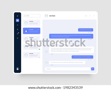 Dashboard Design with chat, social media, online messenger kit. App interface with UI and UX elements. Use design for web application, desktop app or website.
