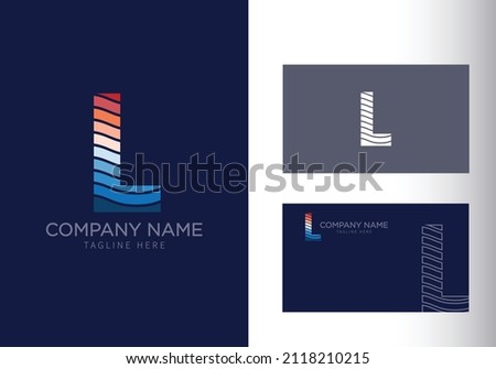 L letter with ocean waves and sunset beach vibes. Font style, vector design template elements for your travel, tour, vacation, and summer party corporate identity. Stock fotó © 