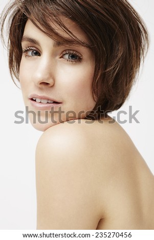 Portrait of semi dressed woman, close up