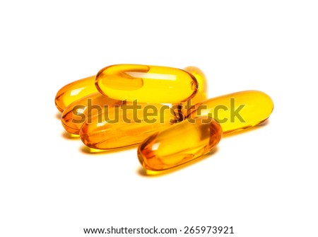Fish oil supplement product capsules isolated on white background