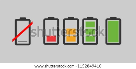 Simple colorful battery charge indicator set icons in vector graphics