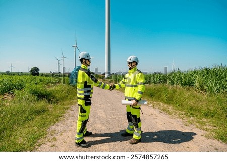 Similar – Image, Stock Photo Wind turbine with rising sun