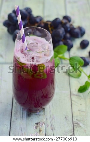 Chilled Red Grape Juice with Mint and Soda served in a Long Glass