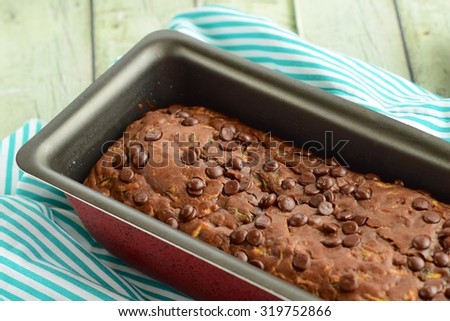 Chocolate Chips Zucchini Bread on Rectangular Baking Pan
