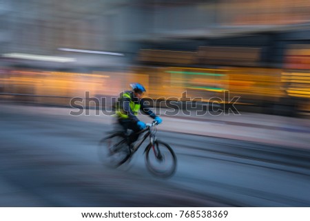 Similar – Image, Stock Photo blurred cyclist in motion