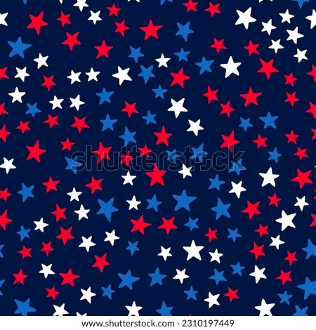 American patriotic seamless pattern. USA traditional backdrop.  Red white blue stars background. Vector template for fabric, textile, wallpaper, wrapping paper, etc. 