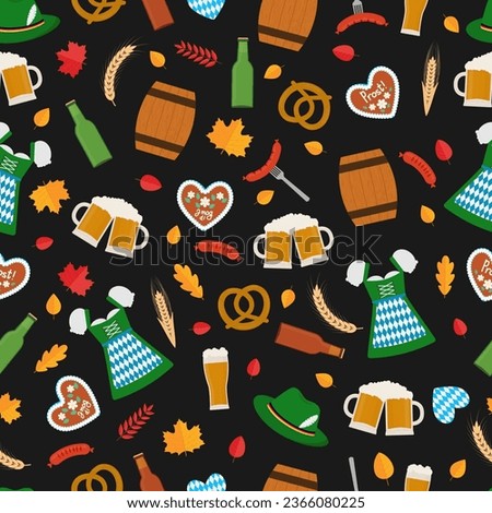 Oktoberfest seamless pattern. German beer festival background Vector template for fabric, textile, wallpaper, wrapping paper, etc