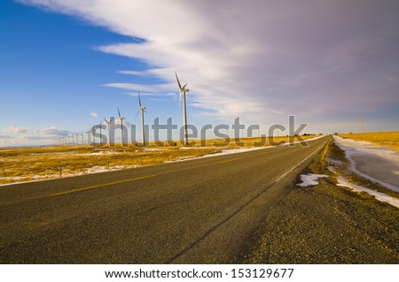 Clean Energy, Power Generating Windmills in Southern Alberta. Near Fort Macloed, Alberta